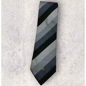 GIANNI VERSACE Silk Tie ITALY Black Gray Striped Polka Dot Logo W:3.7" EUC